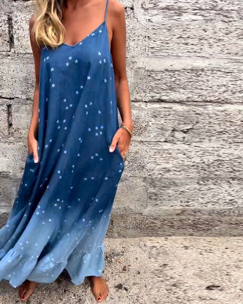 Star Print Gradient Blue Dress