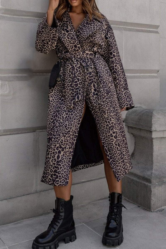 Women's leopard print long trench coat