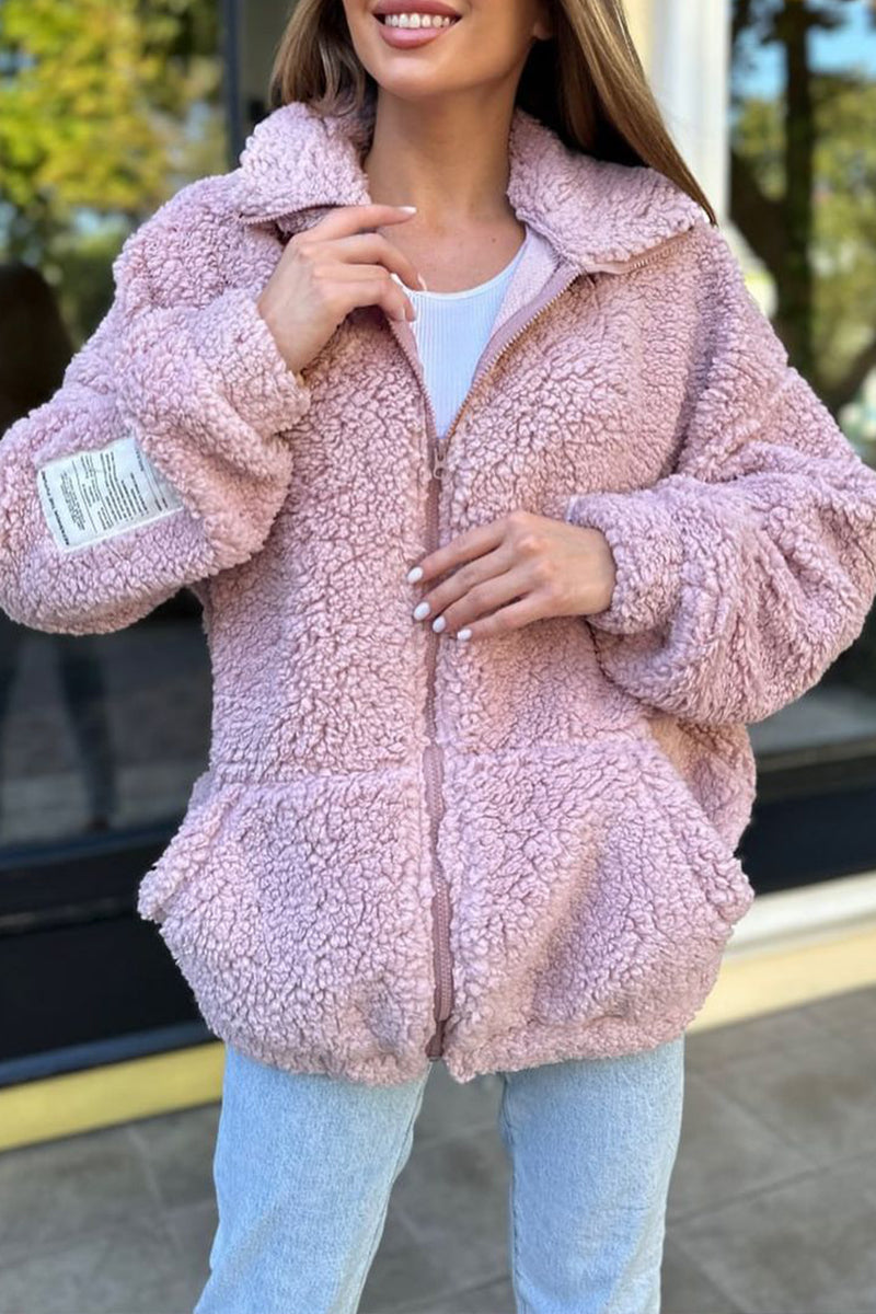 Women's Casual Solid Color Lambswool Coat