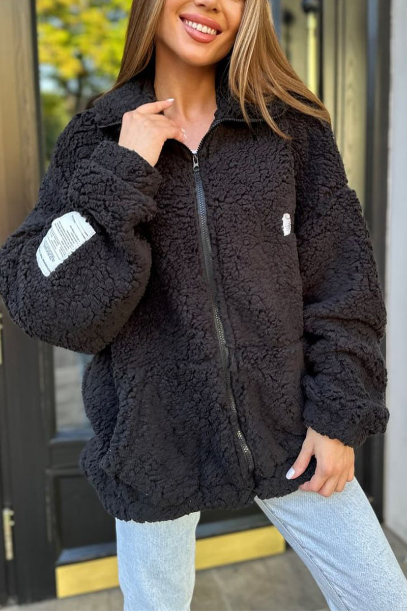 Women's Casual Solid Color Lambswool Coat