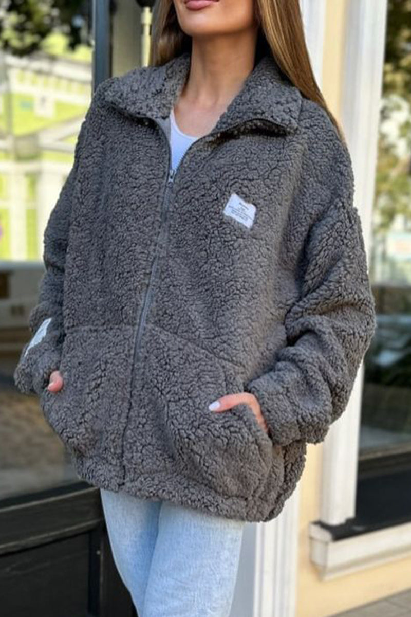 Women's Casual Solid Color Lambswool Coat