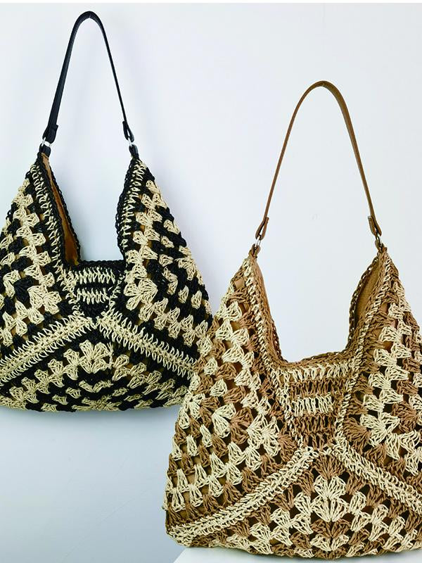 Women's Hollow Contrast Woven Shoulder Bag