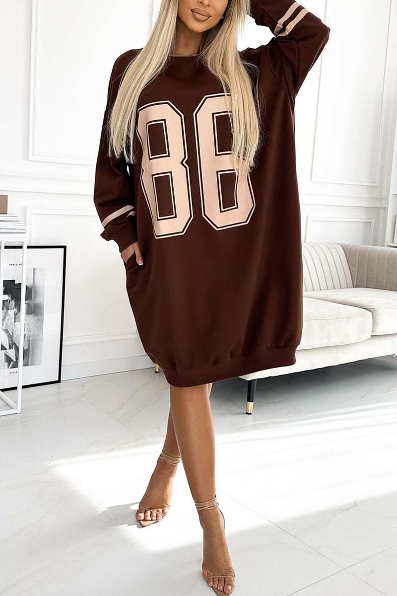 Women's casual sports letter print sweatshirt dress