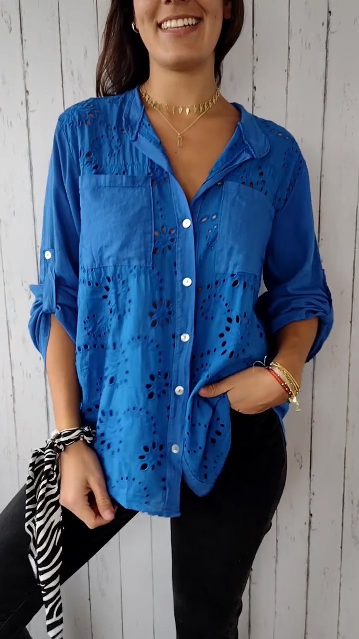 Casual V-neck Hollow Top