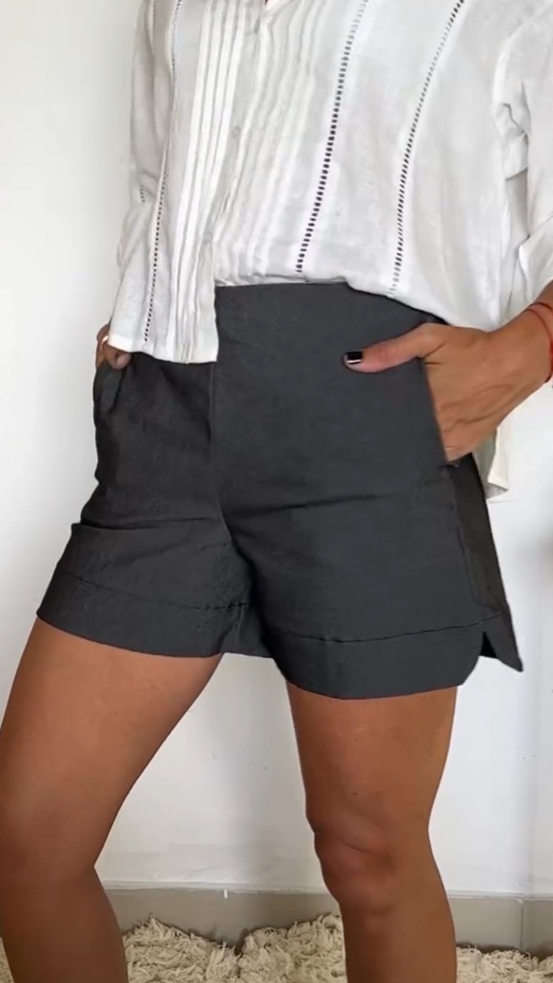 Side Zip Cotton and Linen Shorts