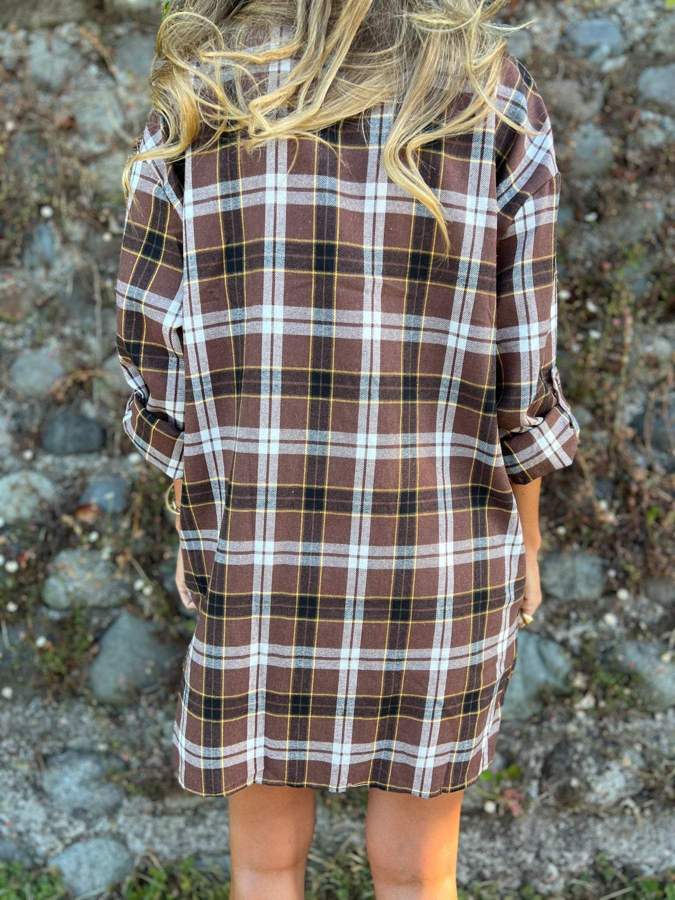 Plaid Mid-sleeve Lapel Shirt