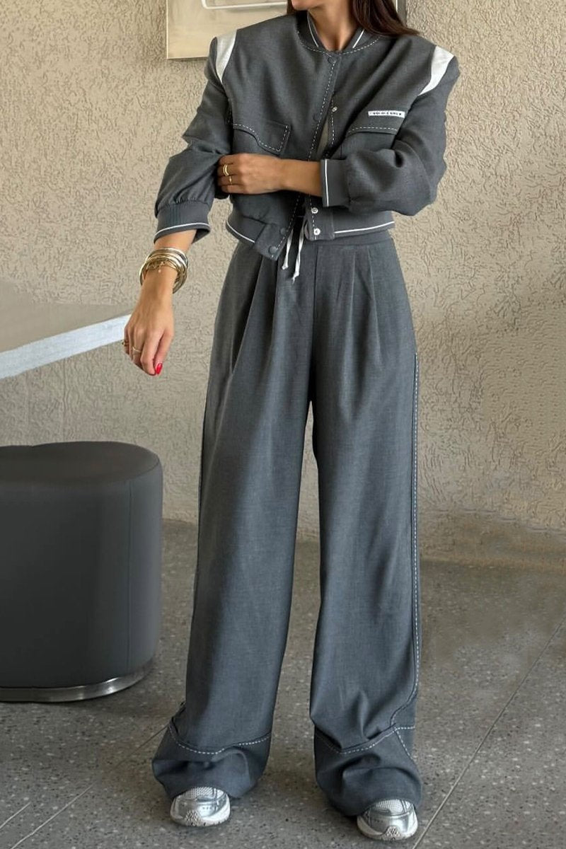 Women's Casual Color Block Two Piece Suit