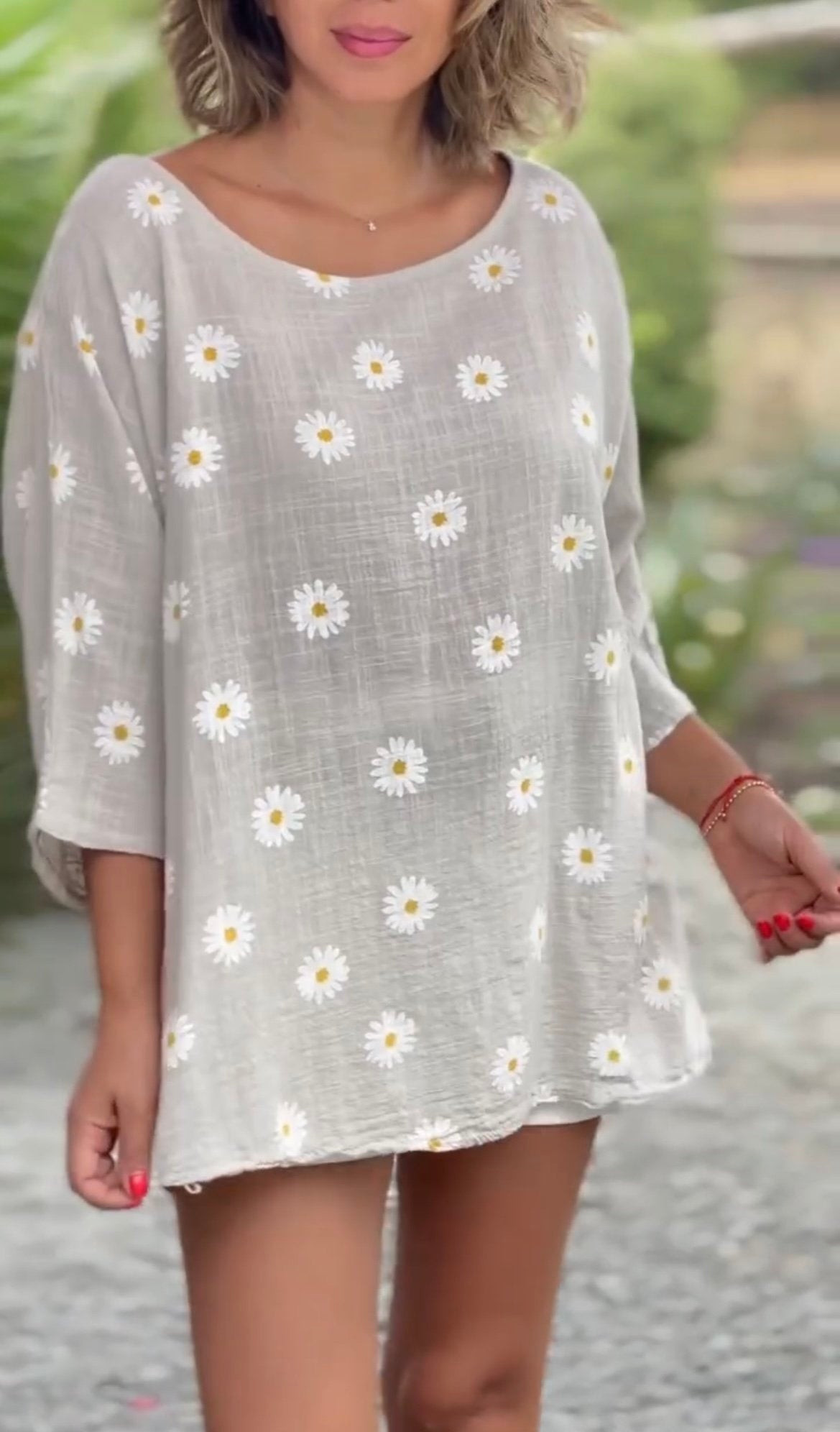 Women's Casual Floral print Linen Blouse