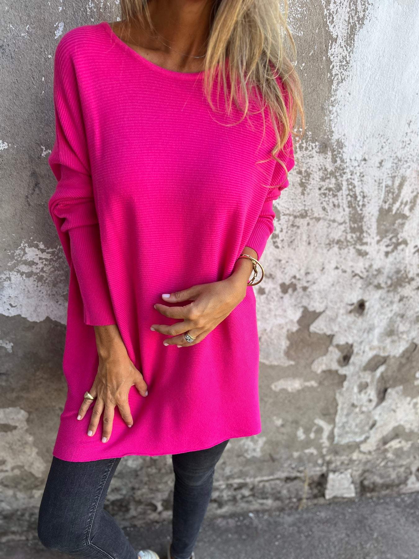 Round Neck Long Sleeve Knitted Top