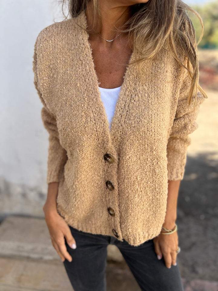 Women's Autumn V-neck Long-sleeved Casual Knitted Cardigan