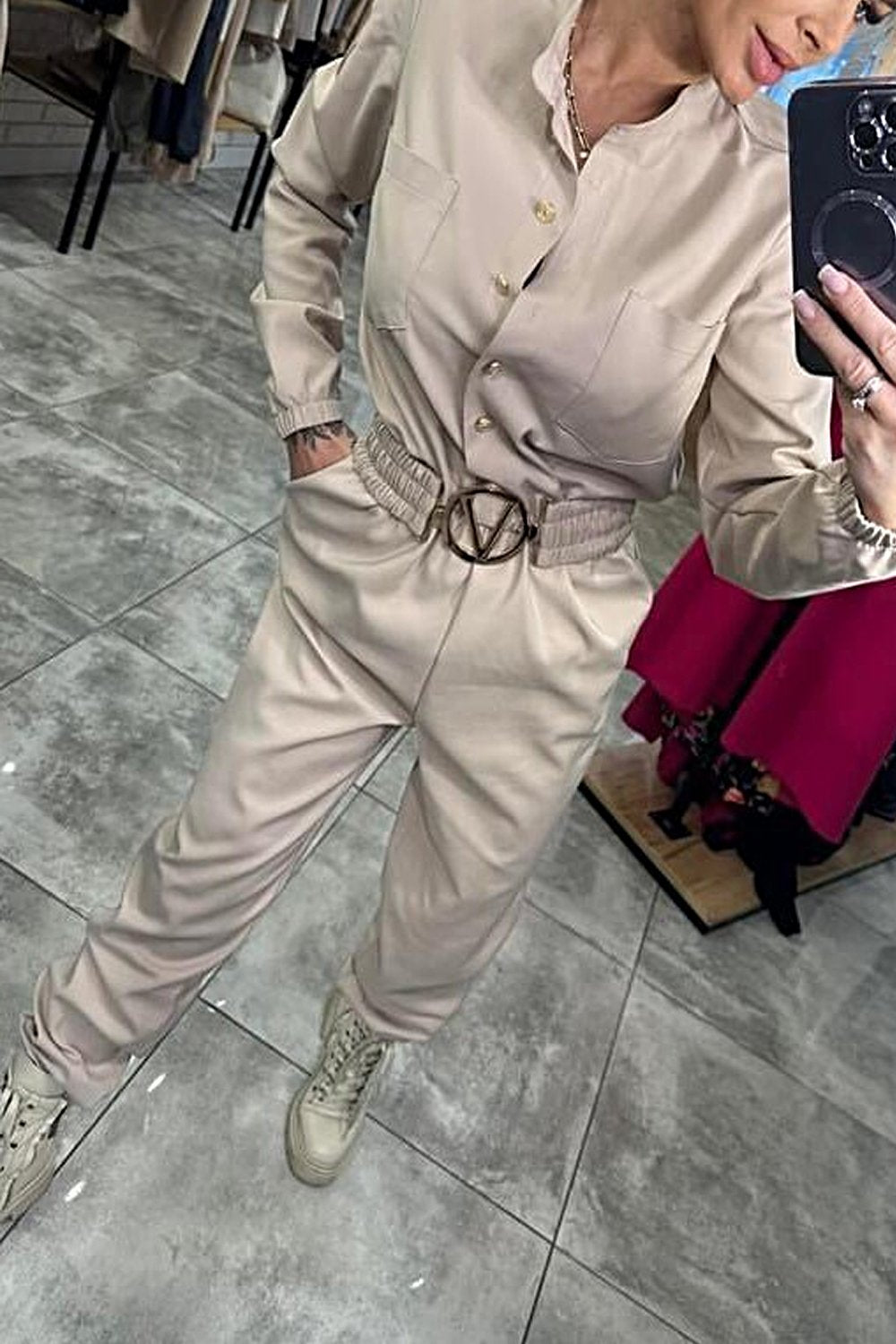 Women's Solid Color Belted Jumpsuit