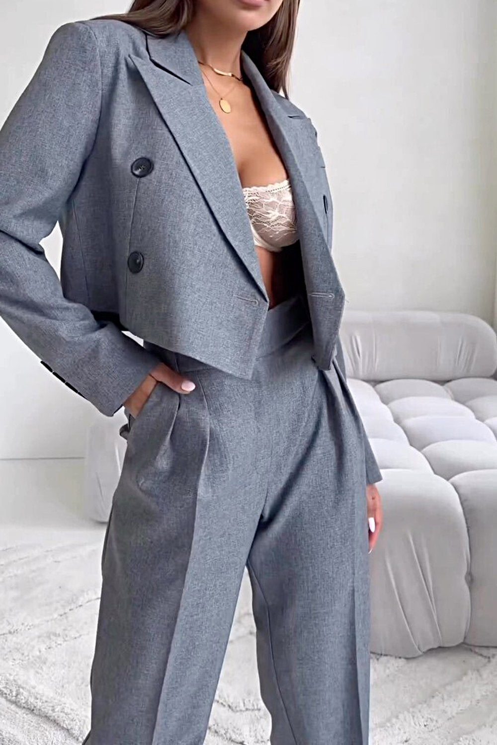 Women's Fashionable Casual Short Jacket and Pants Two-piece Set