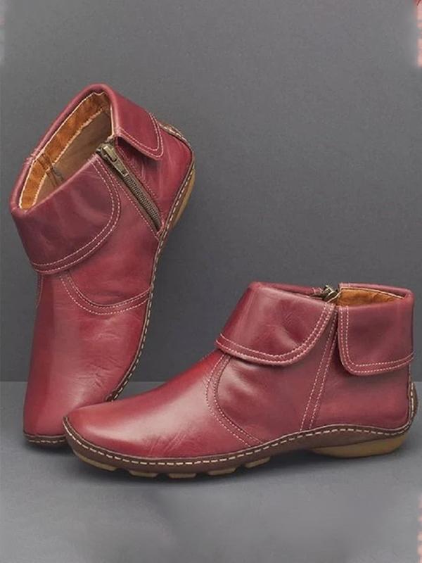 Women Casual Plain All Season Zipper Round Toe Plus Size Rubber Non-Slip Classic Boots Boots