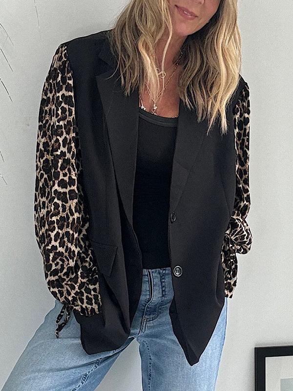 Women's Casual Lapel Leopard Print Sleeve Suit Jacket