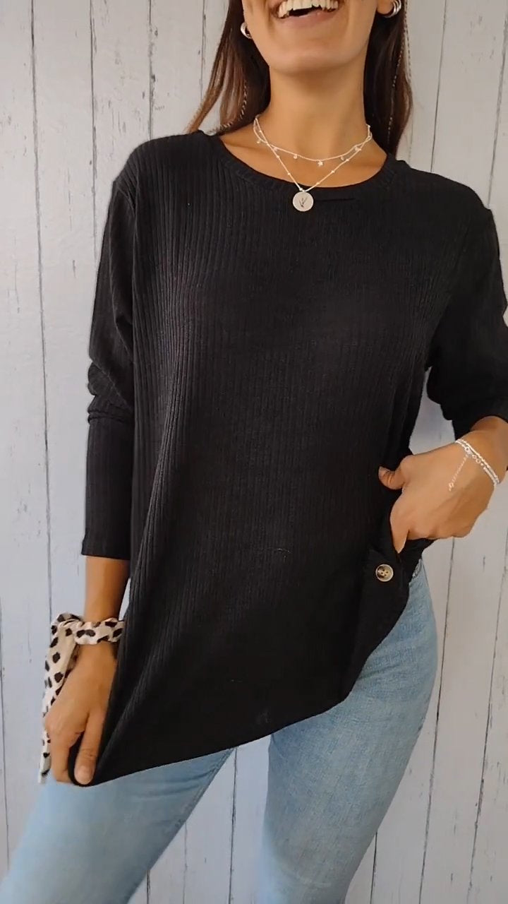 Comfortable Crew Neck Button-down Top