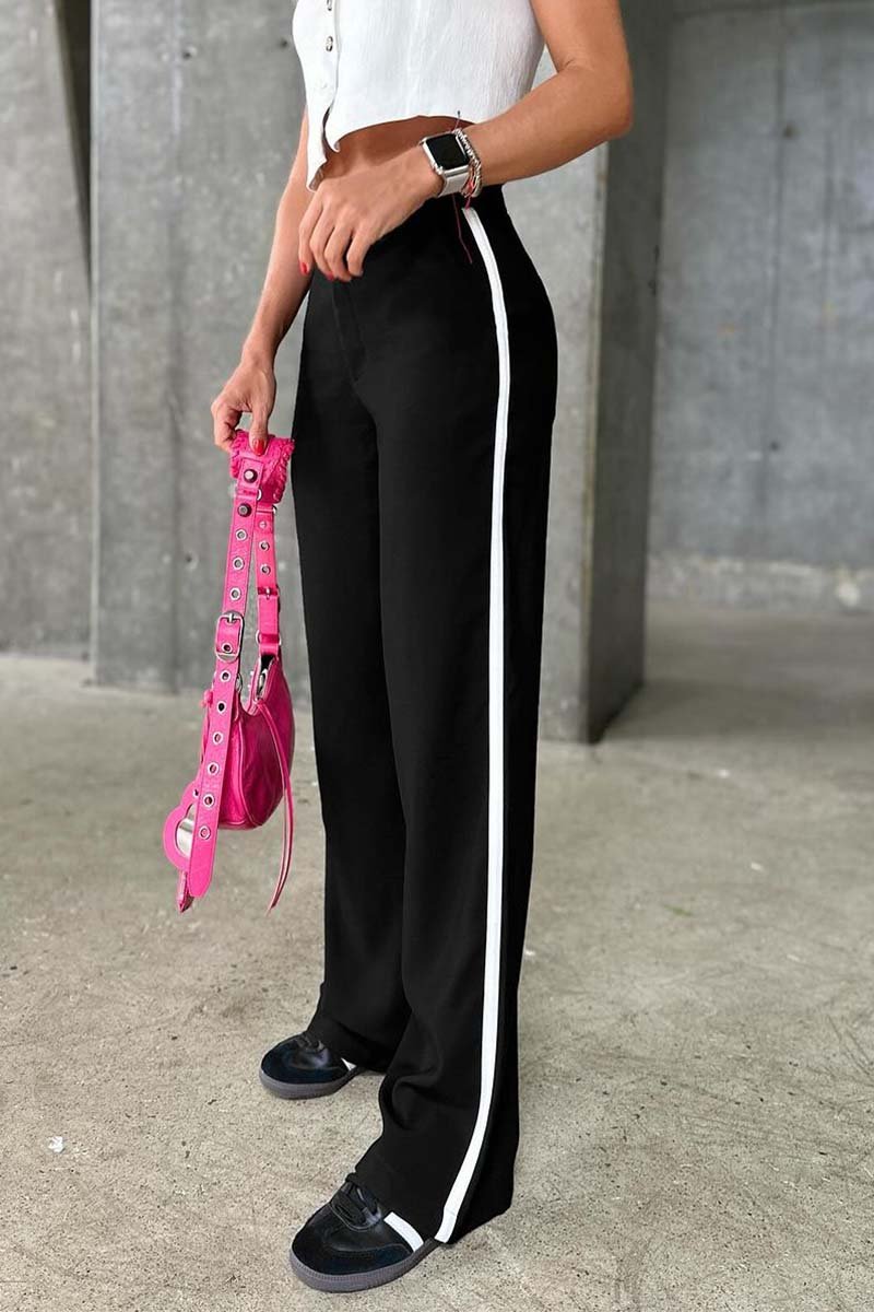 Women's casual hemmed webbing patchwork trousers