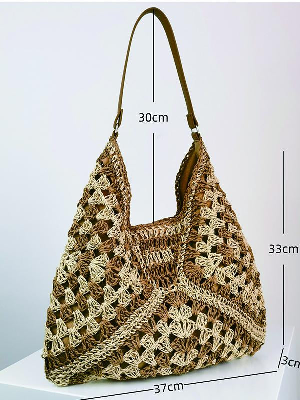 Women's Hollow Contrast Woven Shoulder Bag