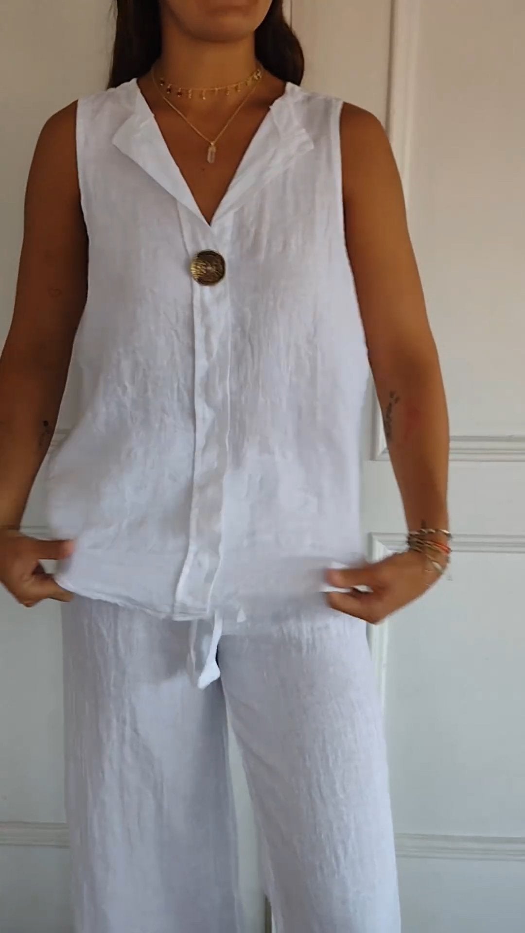 Cotton and Linen Casual V-neck Vest Top