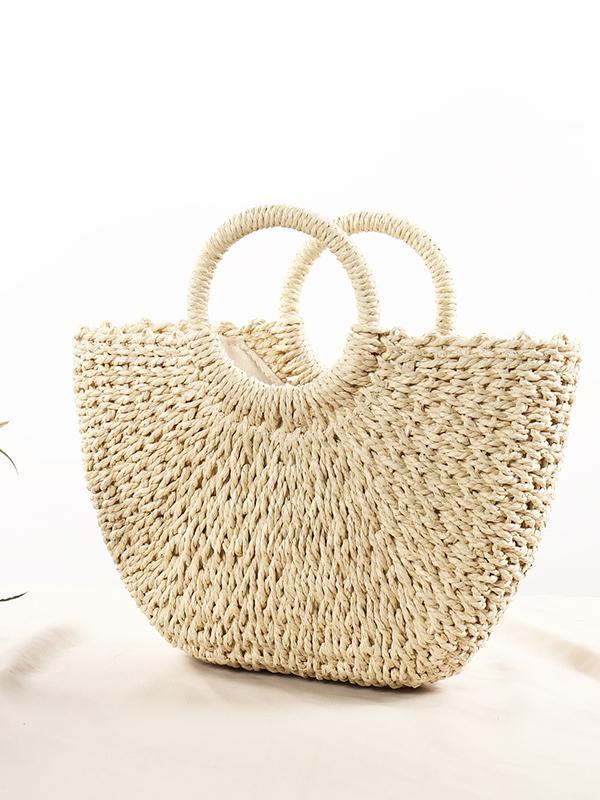 Women's Paper Rope Straw Bag Half-moon Shaped Hand Woven Bag