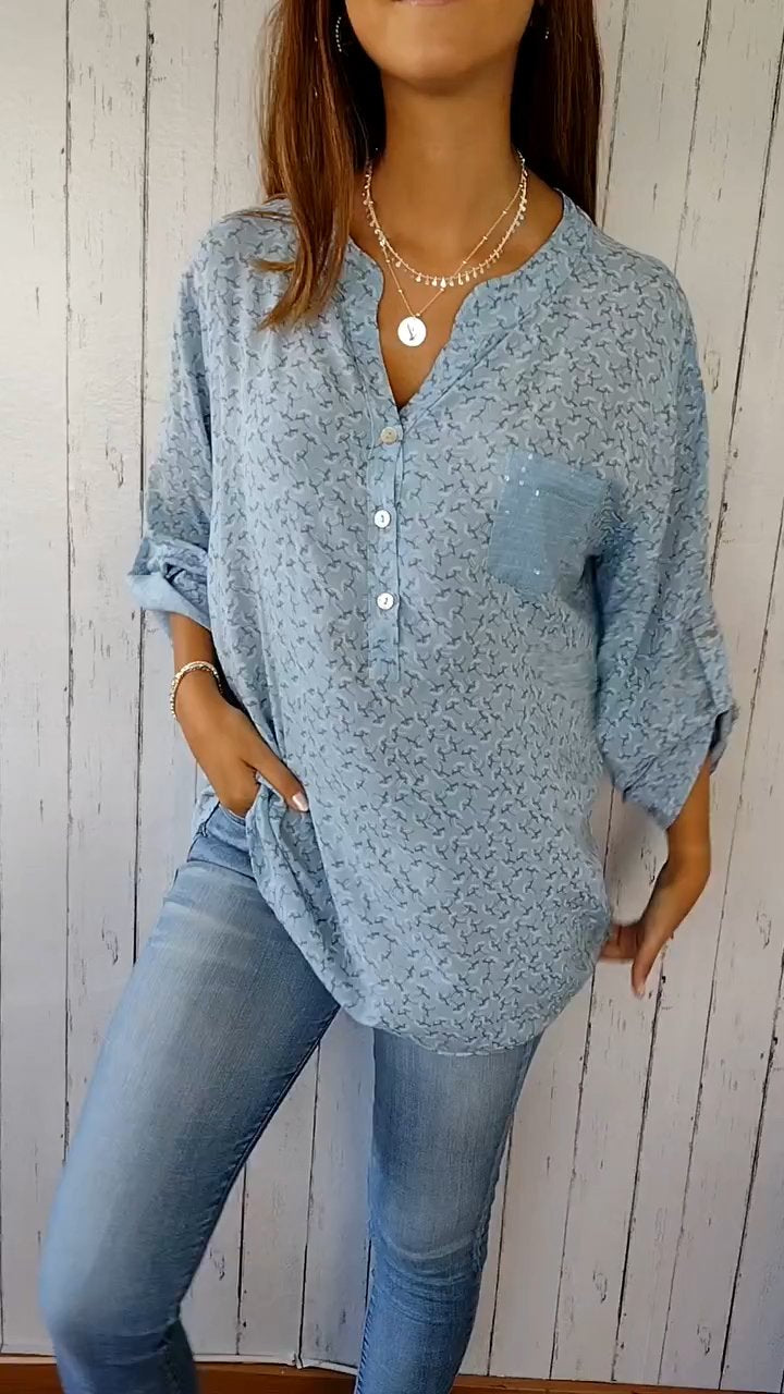 V-neck Floral Print Top