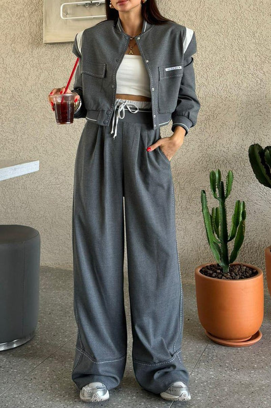 Women's Casual Color Block Two Piece Suit