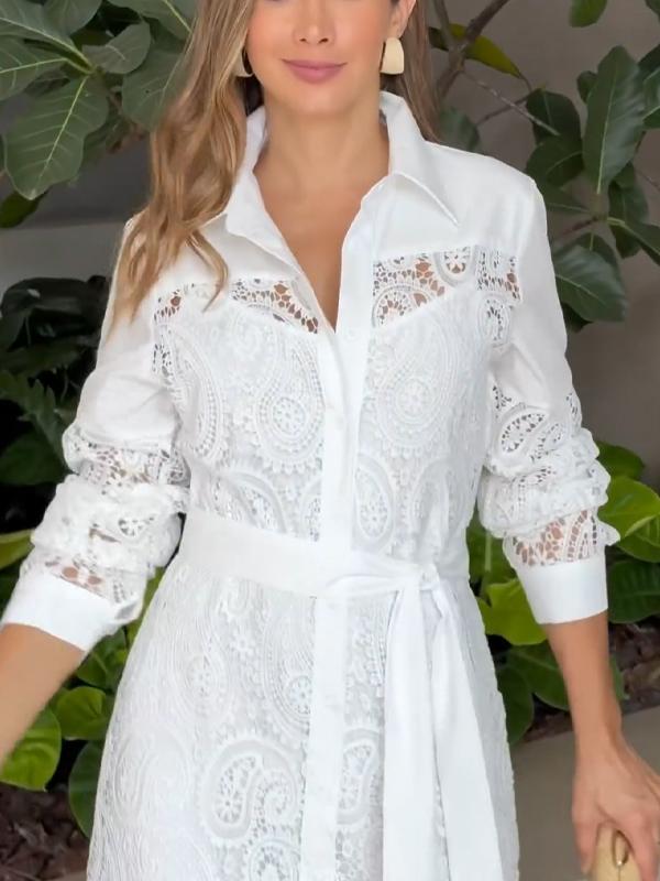 Women's Lace Shirt Collar Dress