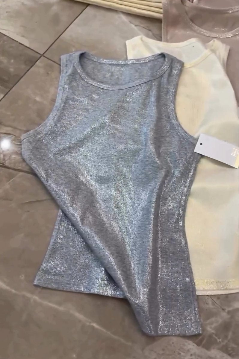 Metallic sleeveless tank top