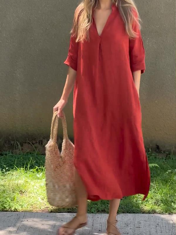 Simple V-neck Long Dress