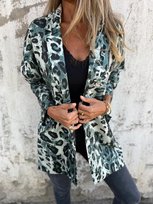 Lapel Single-breasted Leopard Print Long-sleeved Casual Blazer