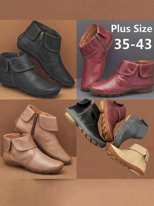 Women Casual Plain All Season Zipper Round Toe Plus Size Rubber Non-Slip Classic Boots Boots