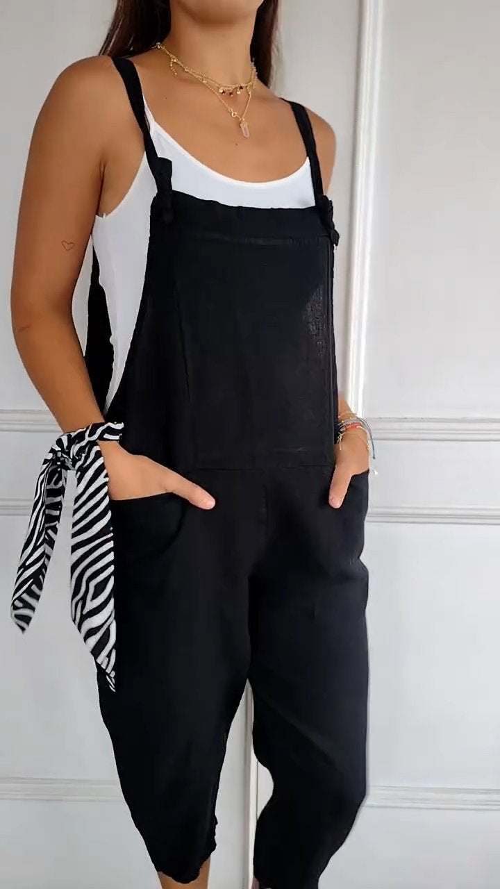 Casual Cotton and Linen Suspender Jumpsuit