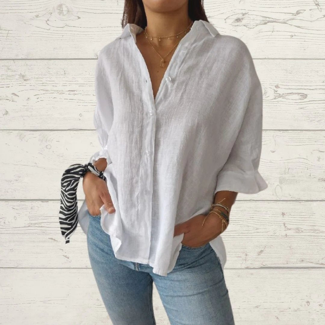 Casual Cotton and Linen Lapel Shirt