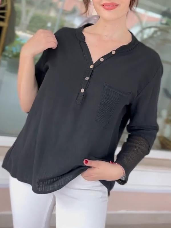 Casual V-neck Half-breasted Top