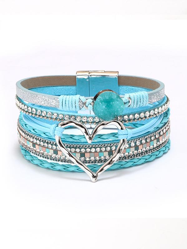 Women's Bohemian Love Rhinestone Magnetic Leather Bracelet