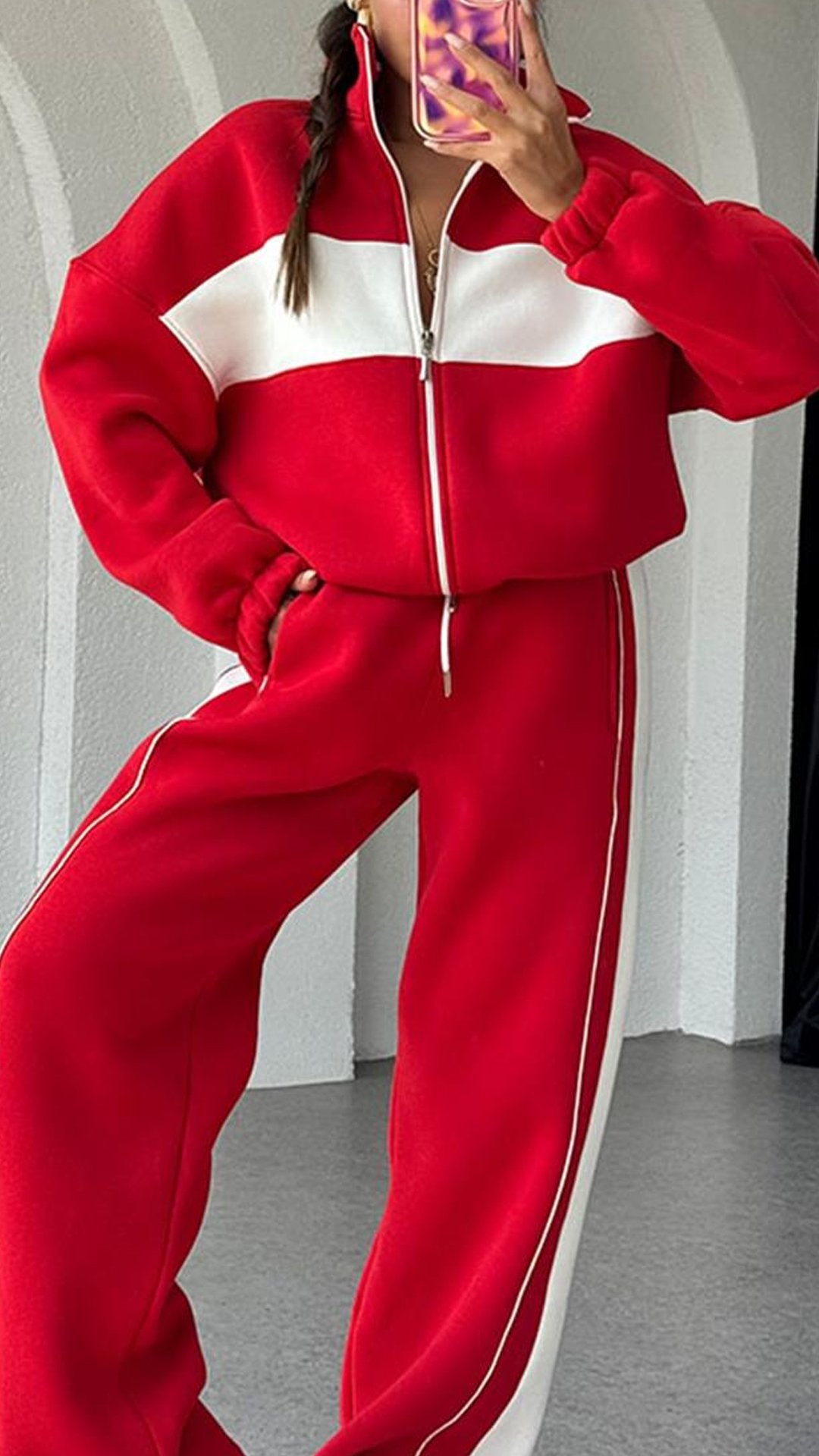 Women's Casual Striped Zipper Sweatshirt Two-piece Set