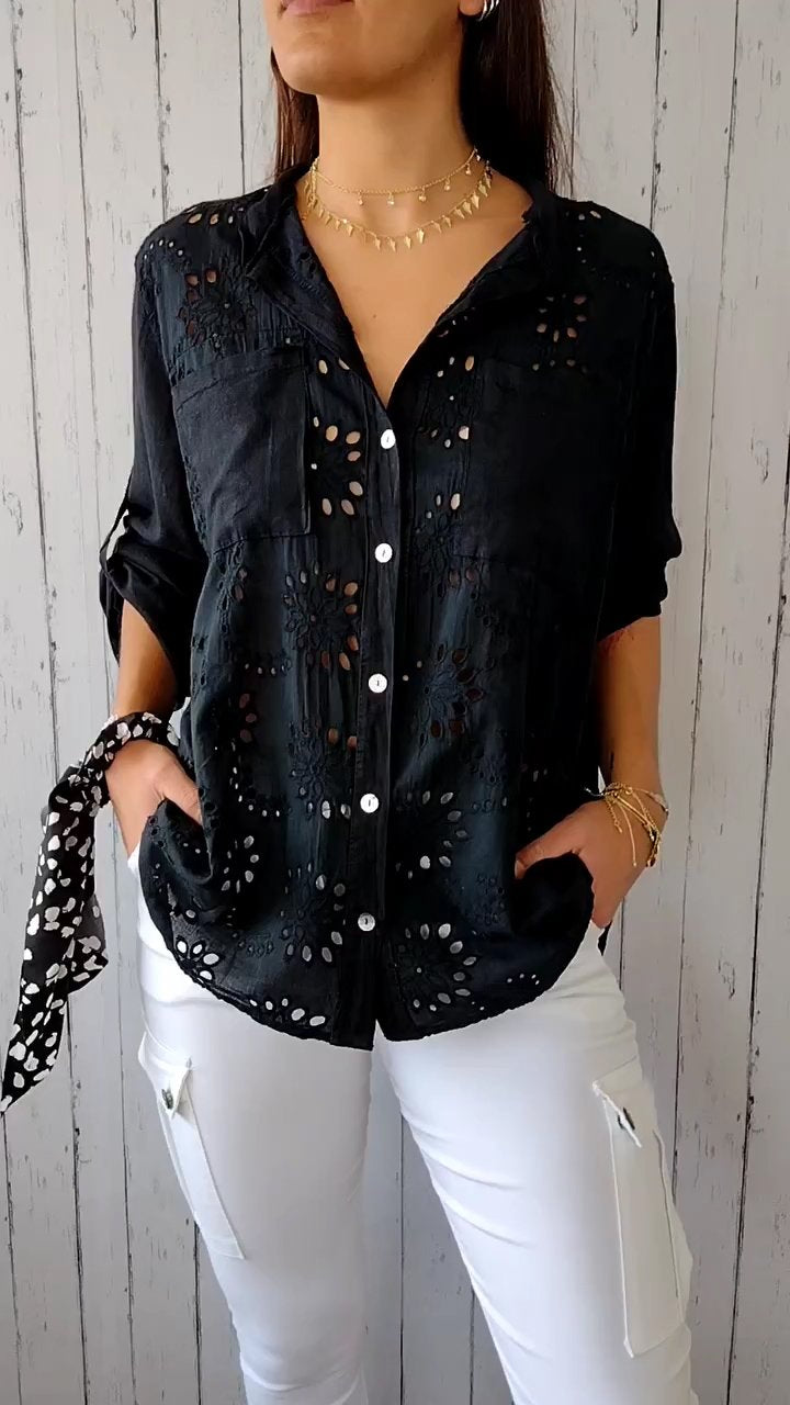 Casual V-neck Hollow Top