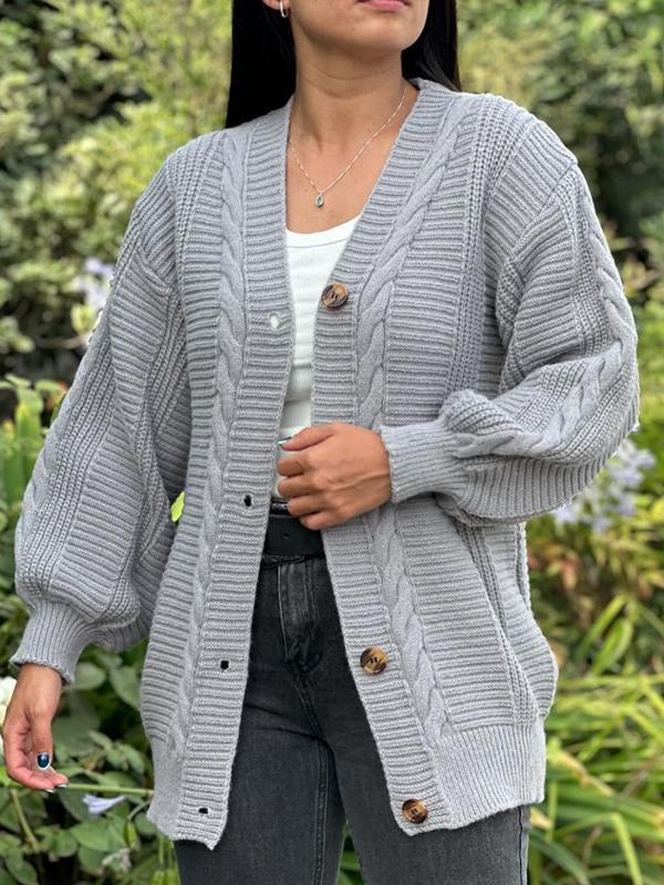 Women's V-neck Long-sleeved Knitted Cardigan