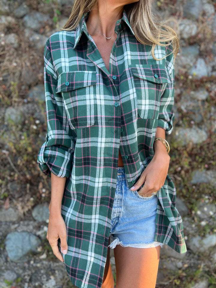 Plaid Mid-sleeve Lapel Shirt