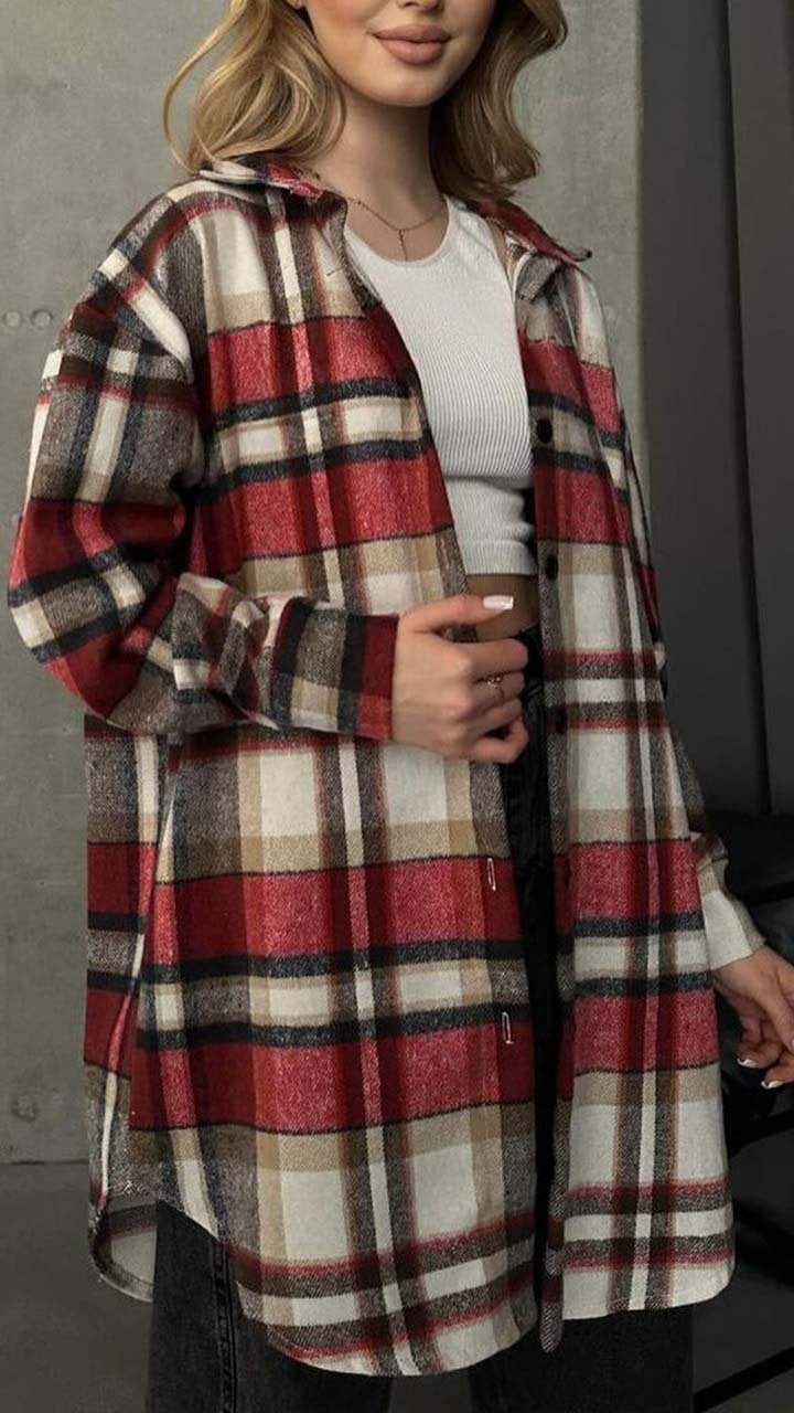 Women's Casual Plaid Print Zippered Long-sleeved Cardigan