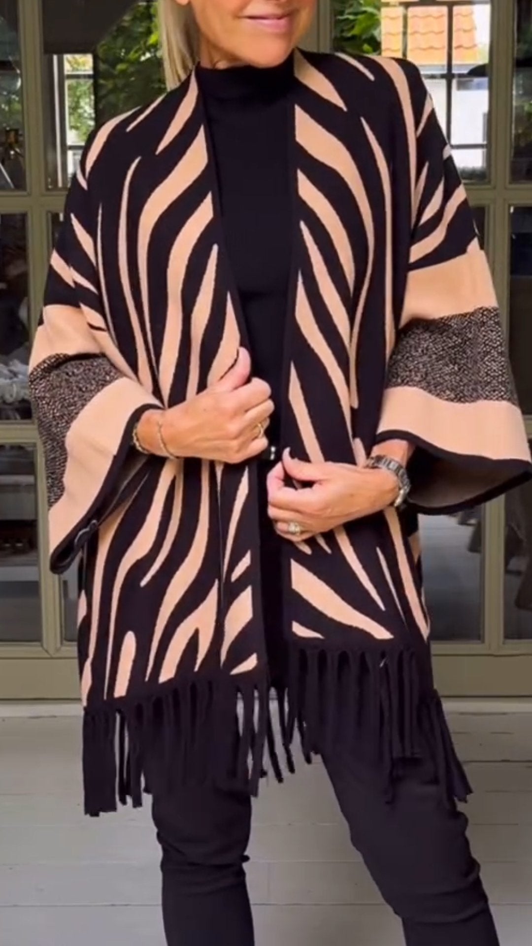 Women's Autumn and Winter Zebra Print Cape Style Cardigan Jacket