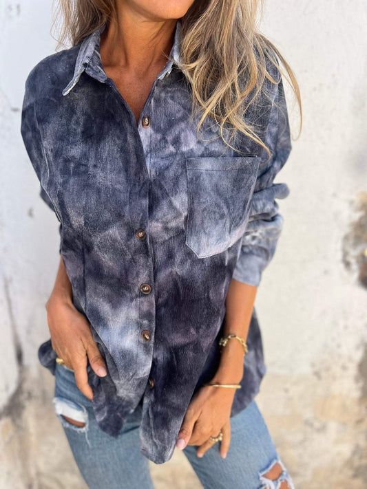 Tie-dye Lapel Casual Top