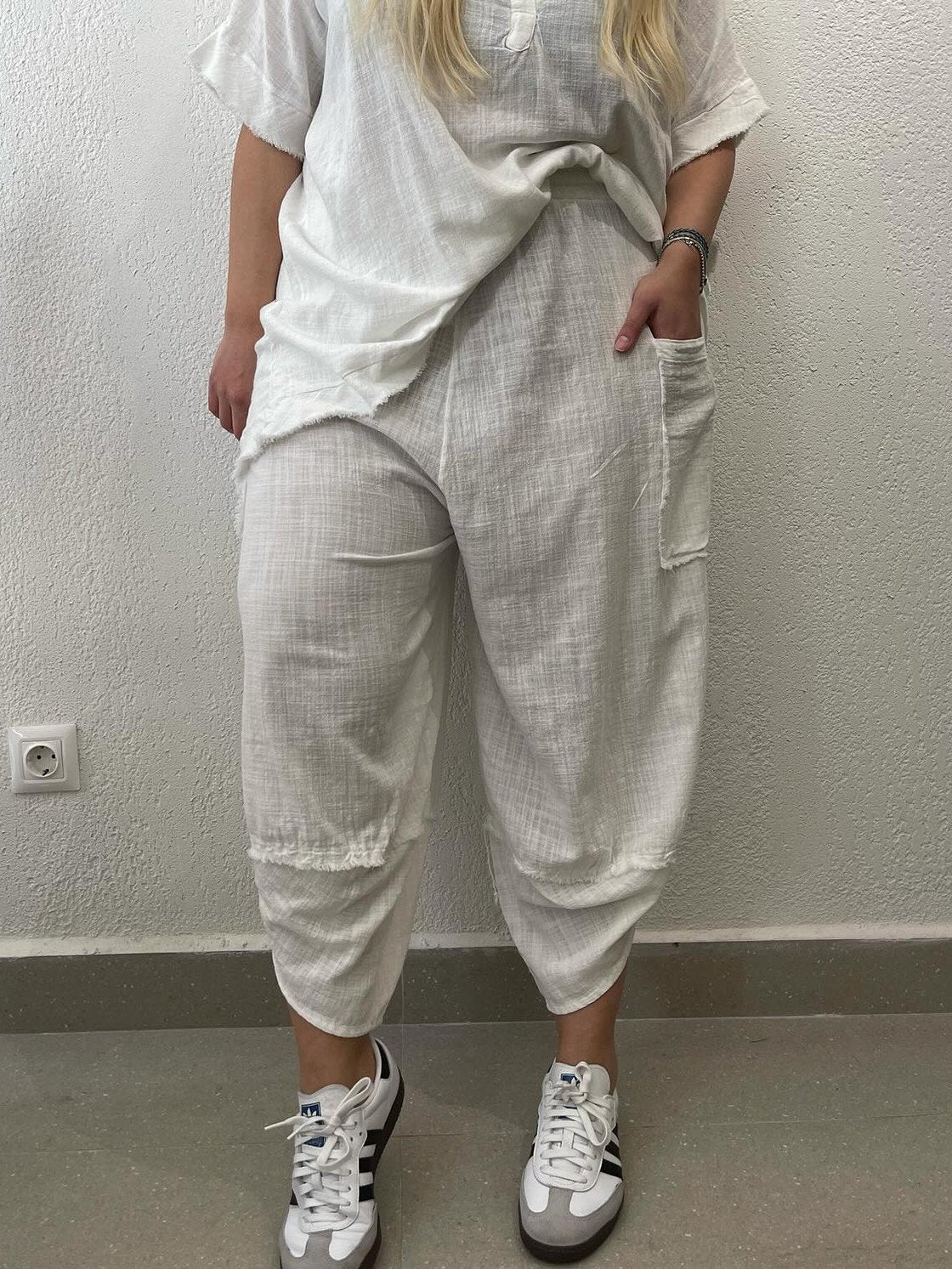 Women's Casual Pocket Cotton and Linen Pants Suit