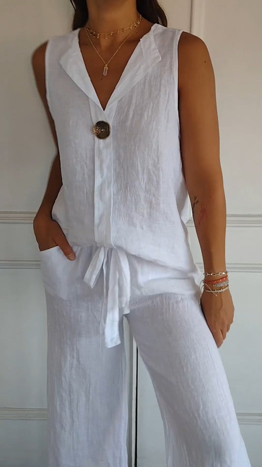 Cotton and Linen Casual V-neck Vest Top