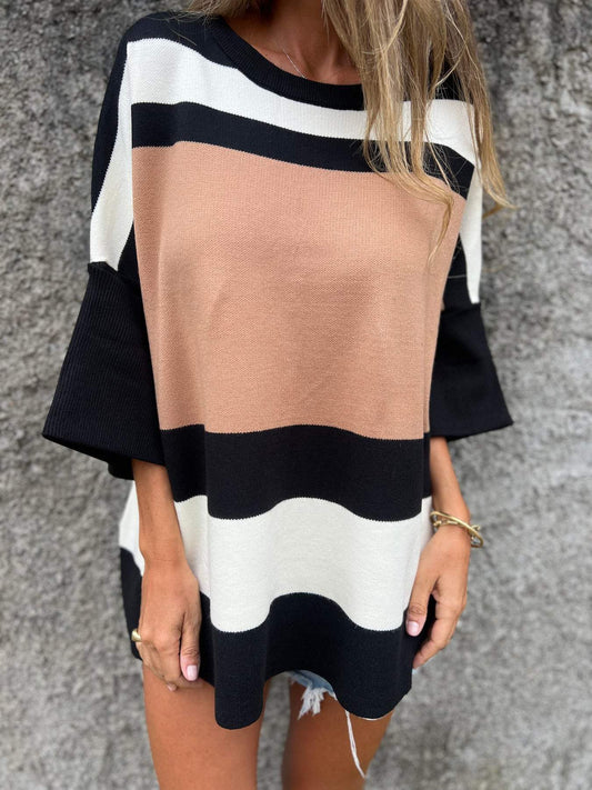 Contrast Mid-sleeve Comfortable Top