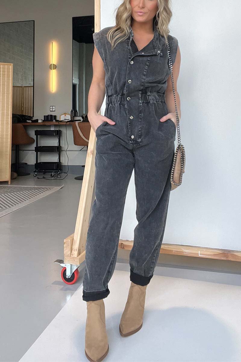 Women's denim casual sleeveless jumpsuit