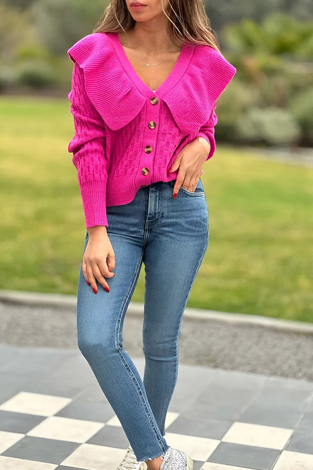 Ladies Solid Color Lapel Sweater