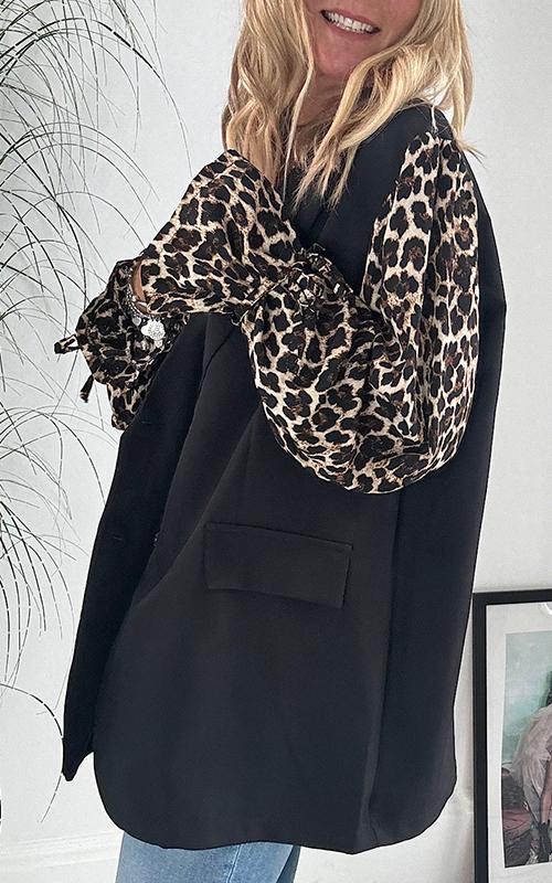 Women's Casual Lapel Leopard Print Sleeve Suit Jacket