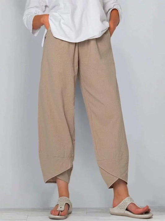 Plus Size Solid Color Cropped Pants Women