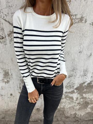 Casual Round Neck Striped Top