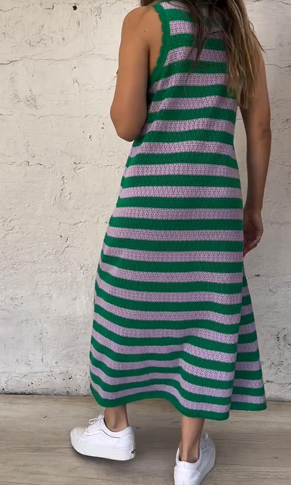 Women's Matching Striped Print Sleeveless Maxi Dress